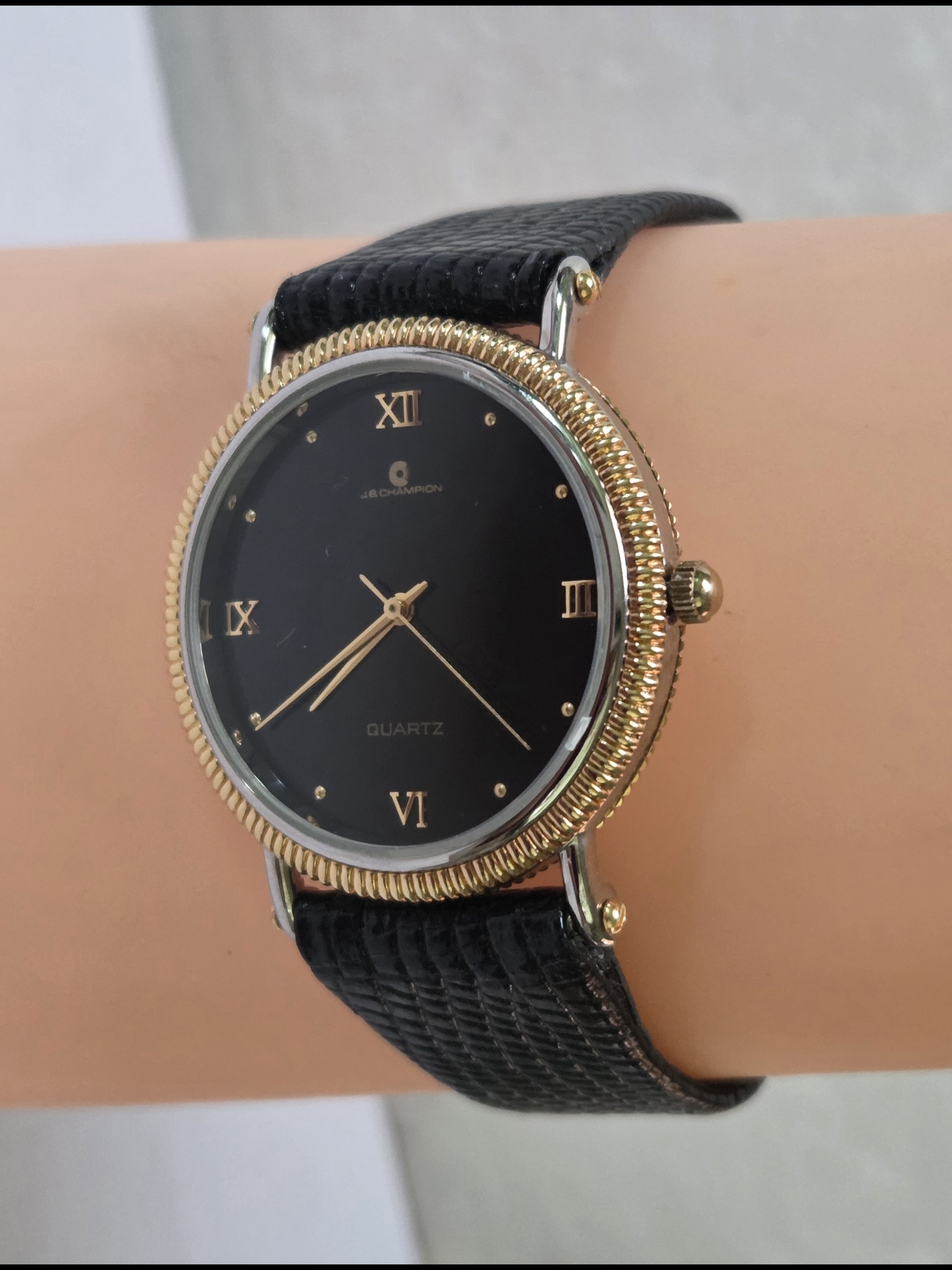 JBChampion Classic Black Dial GoldTone Bezel Ladies Watch
